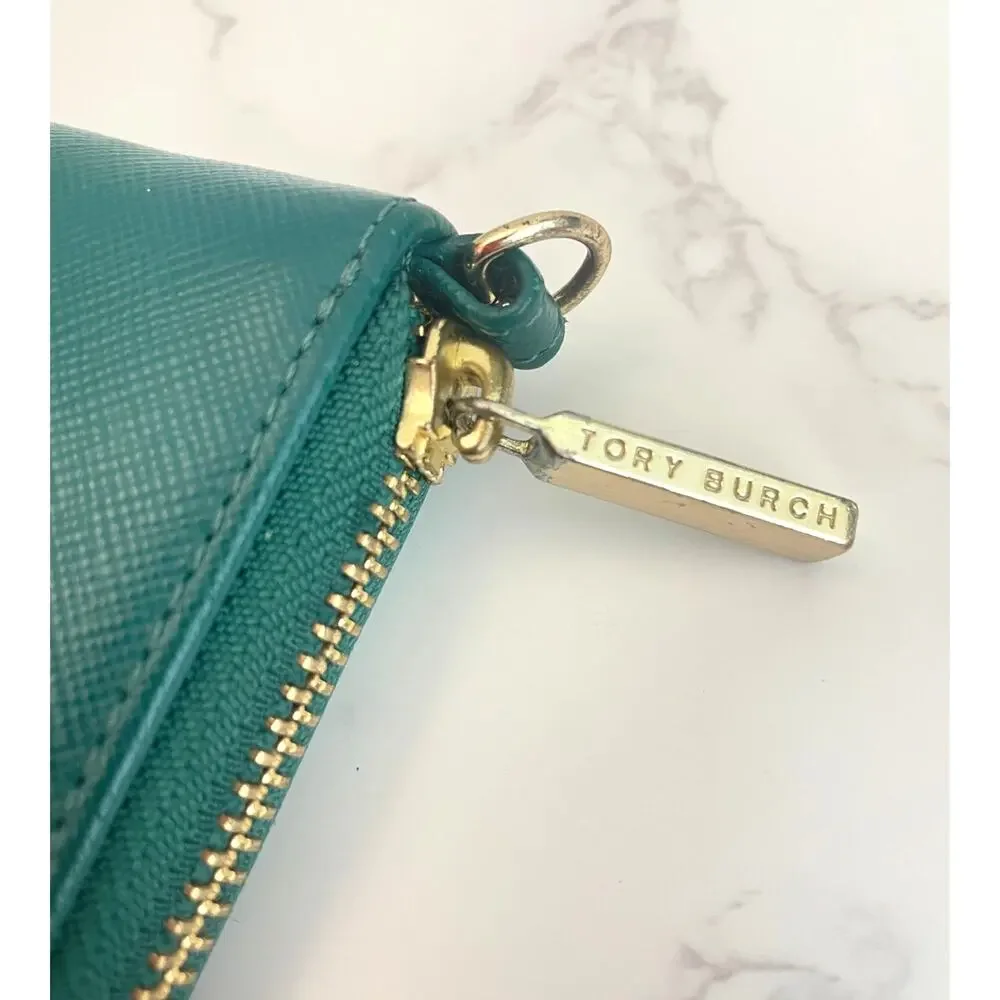 Tory Burch Zip-Around Wallet Emerald Green Saffiano Leather